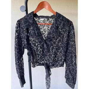 Timins Women’s Cropped L/S Sheer Burnout Floral Blouse